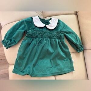 Badgley Mischka Green Baby Dress With white Collar